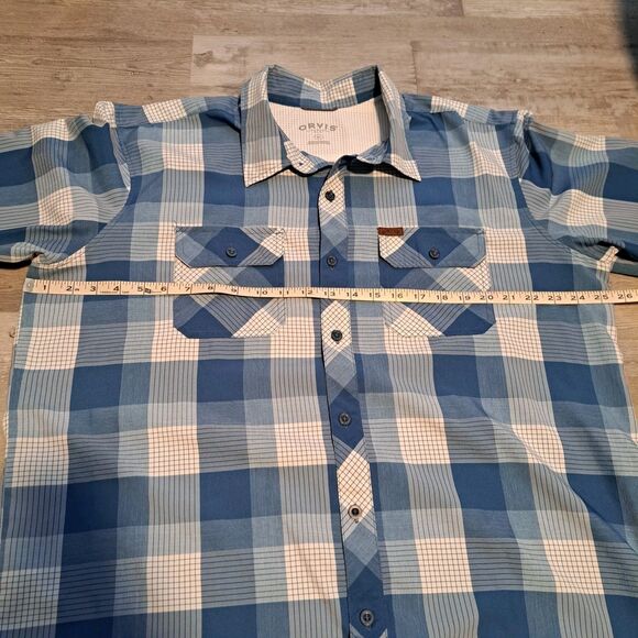 Orvis Shirt Men XL Blue Plaid Button Down Short Sleeve Fishing Hiking Tech - Picture 5 of 11